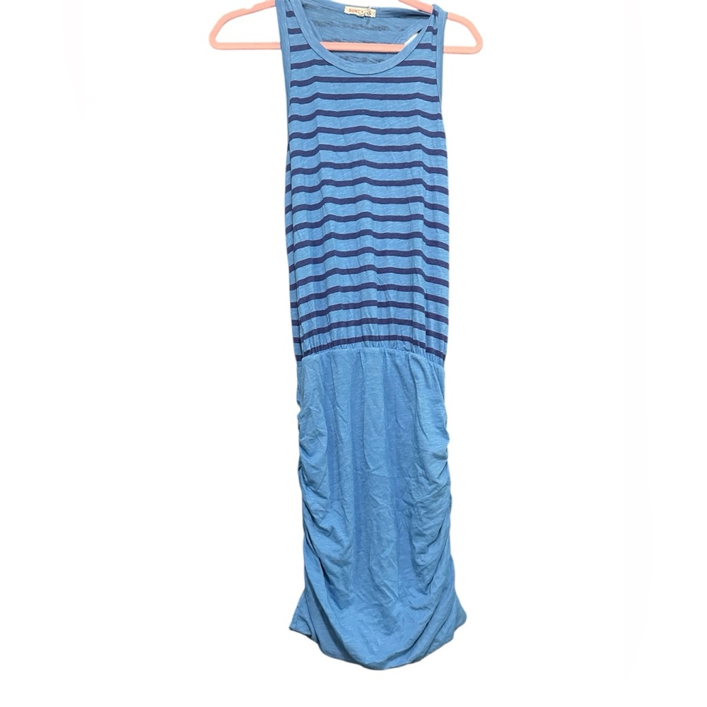 Sundry Anthropologie Rusched Blue Striped Dress 0
